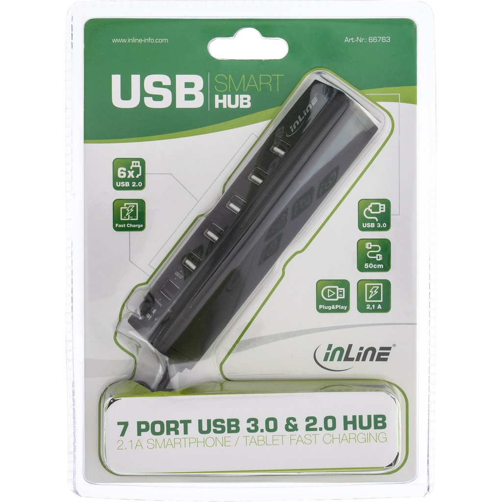 USB-hubi 7 porttia USB 3.0 Inline