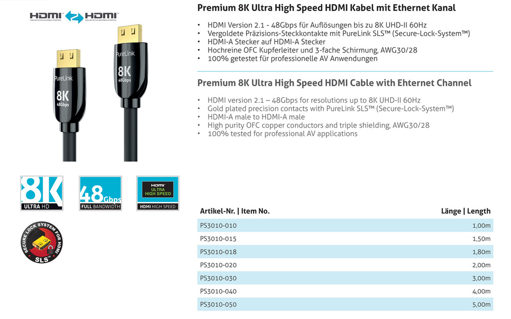 Ultra High Speed HDMI-välijoh 8K 1 m 2.1 8K FiberX 48Gbps