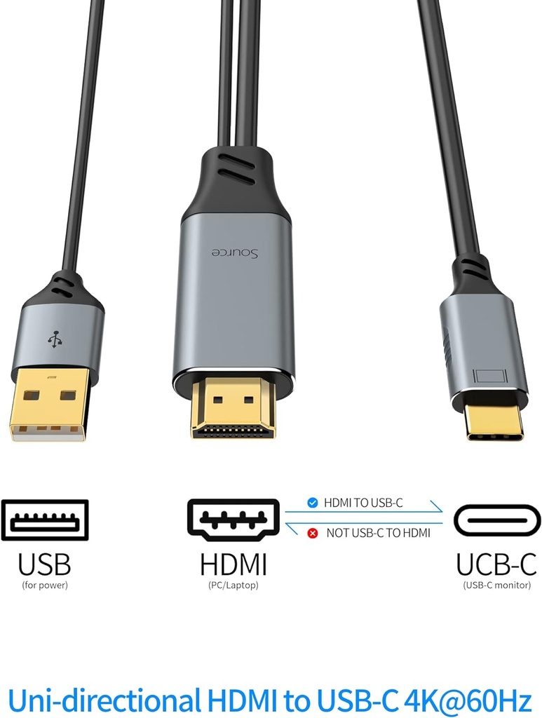 HDMI2.0 -> USB-C välijohto/muunnin 4K@60Hz, 1080p 2 m