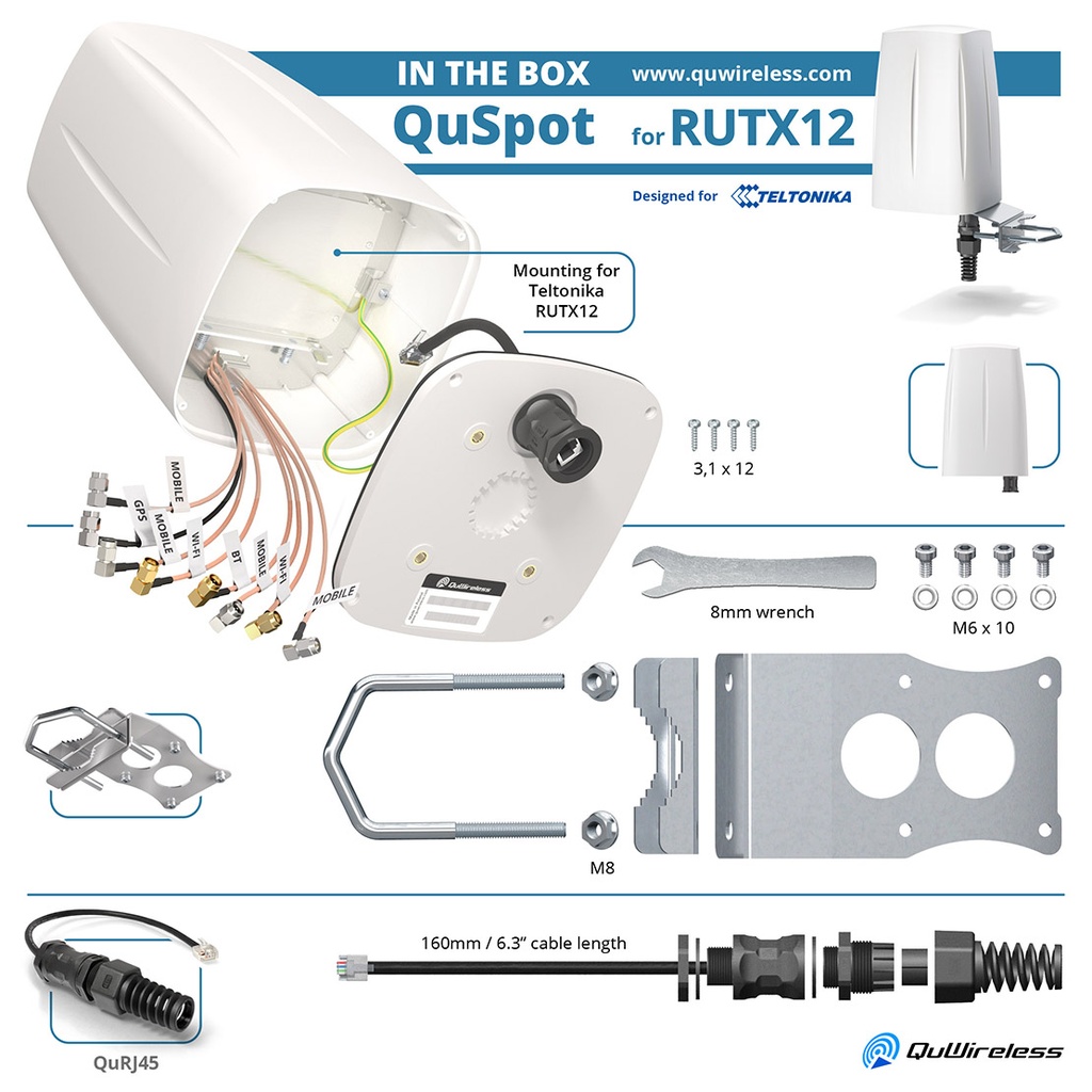 QuSpot kotelo sopii RUTX12/X14 integroitu 4G+WLAN+GPS antenni
