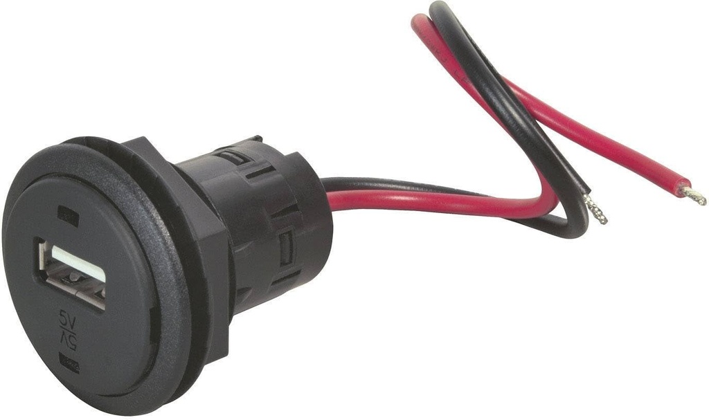 USB A-naaras runko 1A 12V->5V asennusreikä Ø 28 mm